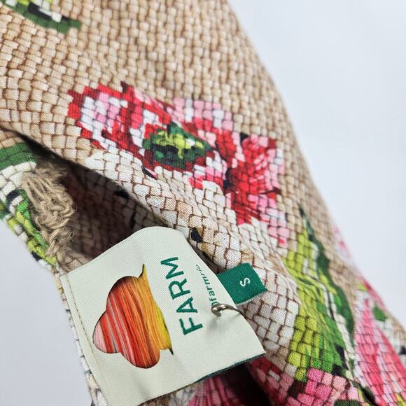 Farm Rio Crossback Linen Romper Brown Floral Ruffle Frilled Tie Waist Size S - Picture 5 of 9